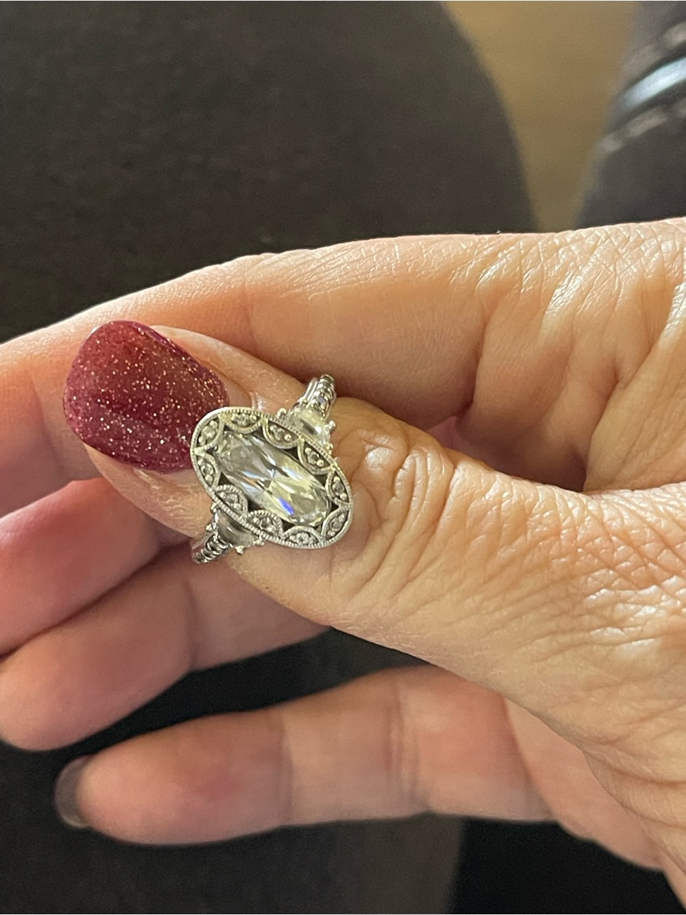 Tacori Vintage-Inspired Silver Marquise Crystal Ring - Clear
